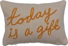 Load image into Gallery viewer, Embroidered Cotton Lumbar Pillow "Today is a Gift"