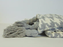 Load image into Gallery viewer, Grey & Cream Houndstooth Throw w/ Tassels