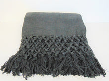 Load image into Gallery viewer, Charcoal Color Throw w/ Crochet & Fringe