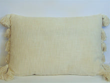 Load image into Gallery viewer, Cream Slub Throw Pillow w/ Tassels