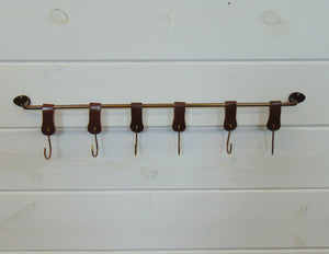 Metal & Leather Wall Hook W/ 6 Hooks