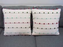 Load image into Gallery viewer, White Cotton Throw Pillow W/ Multicolor Loops Stripes