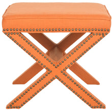 Load image into Gallery viewer, Orange Fabric Palmer Ottoman w/ Brass Nail Heads