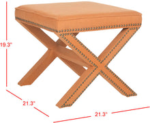 Load image into Gallery viewer, Orange Fabric Palmer Ottoman w/ Brass Nail Heads