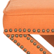 Load image into Gallery viewer, Orange Fabric Palmer Ottoman w/ Brass Nail Heads