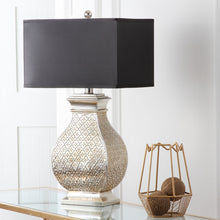 Load image into Gallery viewer, Gold Hammered Table Lamp w/ Black Shade – Vintage Style