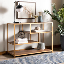 Load image into Gallery viewer, Reese Geometric Gold and Walnut Console/Sofa Table