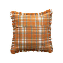 Load image into Gallery viewer, Orange Plaid Flannel Throw Pillow w/ Fringe