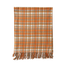 Load image into Gallery viewer, 60&quot;L x 50&quot;W Orange Flannel Plaid Throw Blanket with Fringe
