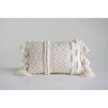 Load image into Gallery viewer, Textured Lumbar Pillow with Pom Poms and Tassels