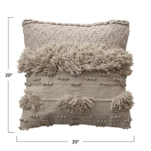 Load image into Gallery viewer, Beige Cotton Textured Throw Pillow with Fringe