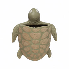 Load image into Gallery viewer, Green Stoneware Turtle Wall Planter/Vase

