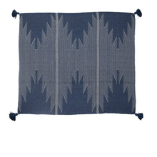 Load image into Gallery viewer, Blue Woven Throw Blanket with Aztec Pattern and Tassels