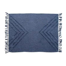 Load image into Gallery viewer, Slub Blue Throw Blanket with Tufted Chevron Pattern and Tassels
