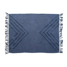 Load image into Gallery viewer, Slub Blue Throw Blanket with Tufted Chevron Pattern and Tassels