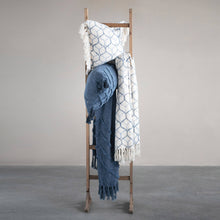 Load image into Gallery viewer, Slub Blue Throw Blanket with Tufted Chevron Pattern and Tassels
