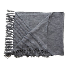 Load image into Gallery viewer, Slub Blue Throw Blanket with Tufted Chevron Pattern and Tassels
