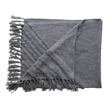 Load image into Gallery viewer, Slub Blue Throw Blanket with Tufted Chevron Pattern and Tassels