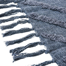 Load image into Gallery viewer, Slub Blue Throw Blanket with Tufted Chevron Pattern and Tassels