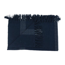 Load image into Gallery viewer, Blue Woven Throw with Stripes and Fringe