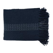 Load image into Gallery viewer, Blue Woven Throw with Stripes and Fringe
