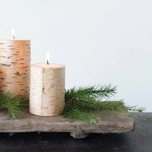 Load image into Gallery viewer, Unscented Birch Wrapped Pillar Candle