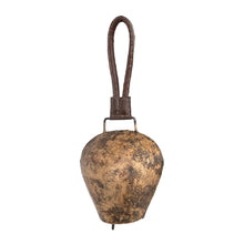 Load image into Gallery viewer, Metal Bell with Leather Hanger, Heavily Distressed Antique Brass Finish