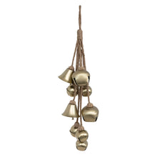 Load image into Gallery viewer, Metal Bell Cluster with Jute Rope, Antique Brass Finish