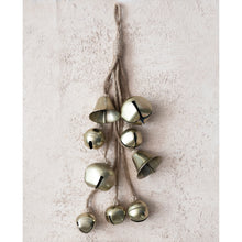 Load image into Gallery viewer, Metal Bell Cluster with Jute Rope, Antique Brass Finish