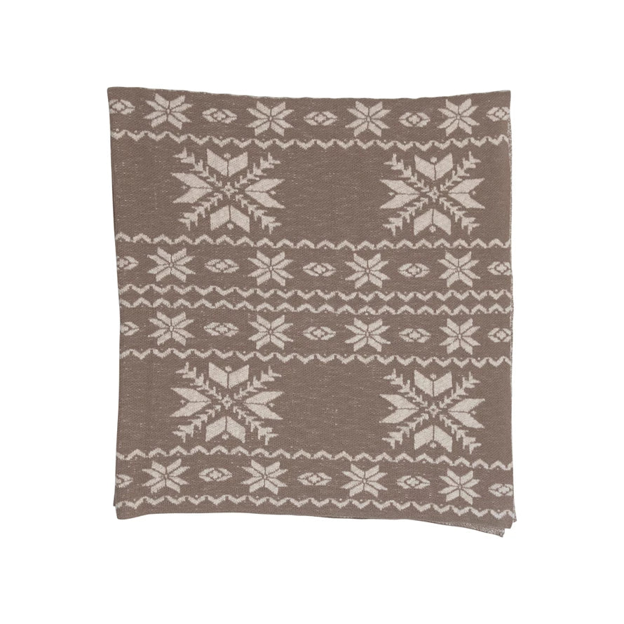 Brown and Cream Throw Blanket with Faire Isle Print
