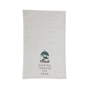 Cotton Tea Towel with Cloche "Dashing Through The Snow"