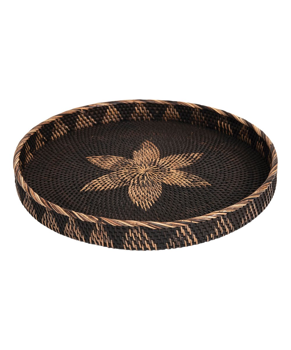 Decorative Hand-Woven Rattan Tray with Flower