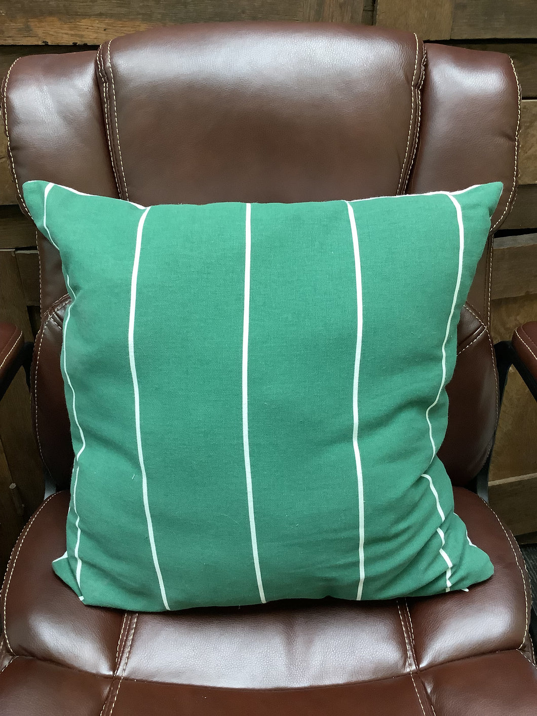 Green and White Striped Throw Pillow