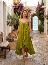 Load image into Gallery viewer, Long Asymmetric Linen Dress W/Ruffles
