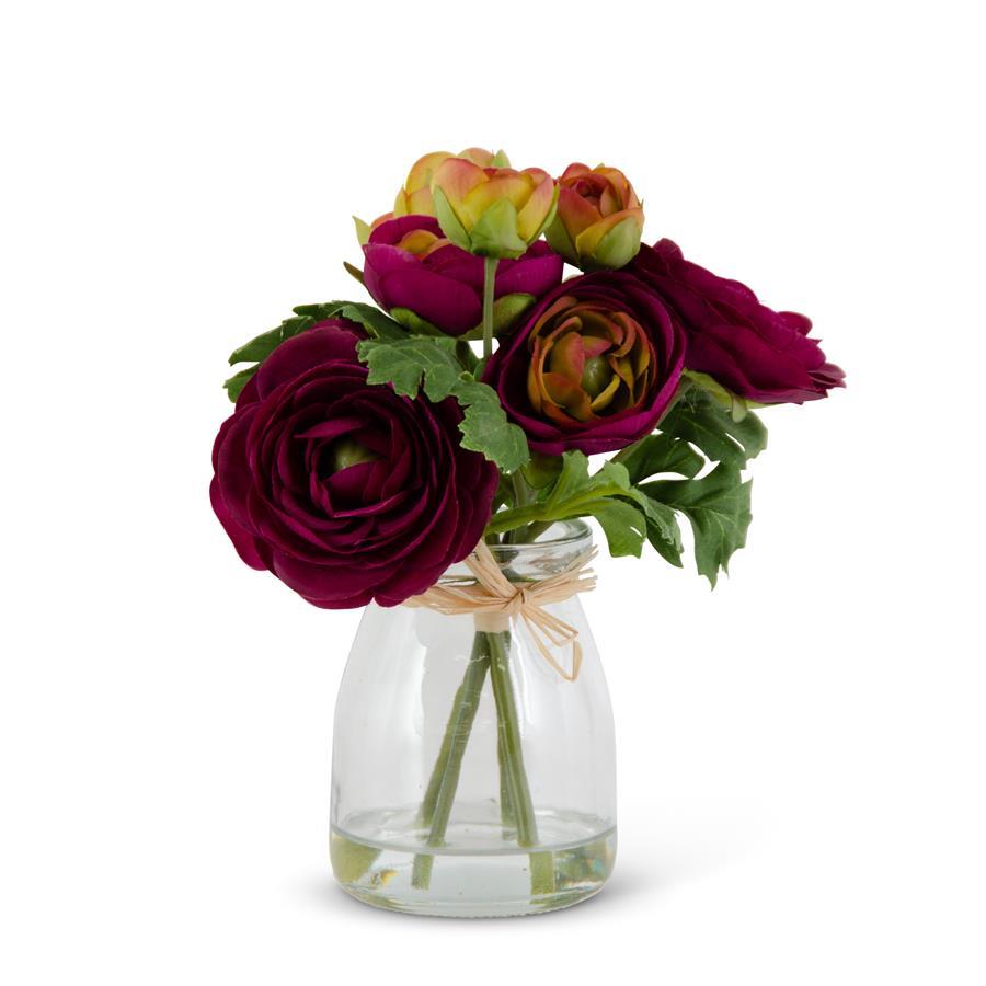 Purple Ranunculus Bouquet in Glass Vase w/ Faux Water