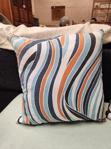 Orange and Blue Striped Abstract Design Throw Pillow