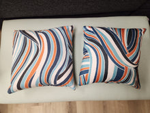 Load image into Gallery viewer, Orange and Blue Striped Abstract Design Throw Pillow
