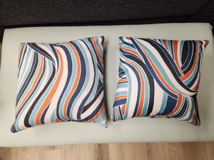 Orange and Blue Striped Abstract Design Throw Pillow