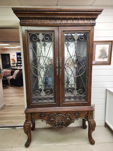 Ornate Wood and Glass Hutch