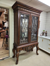Load image into Gallery viewer, Ornate Wood and Glass Hutch
