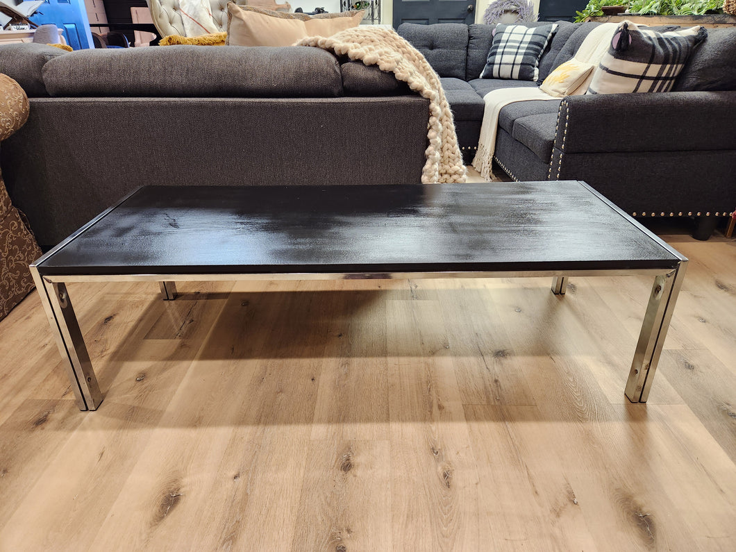 Black Wood & Chrome Coffee Table & Side Table Set