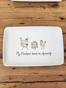 Platter with Chickens and Saying