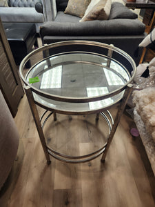 Round Metal Side Table with Glass Top