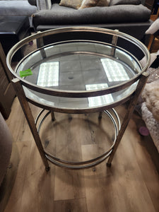 Round Metal Side Table with Glass Top