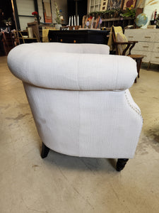 White Tufted Barrel Chair w/ Nailhead Accents