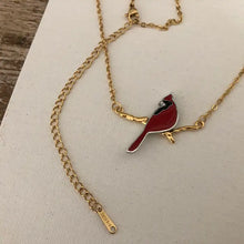 Load image into Gallery viewer, Cardinals On A Gold Tone Branch Necklace
