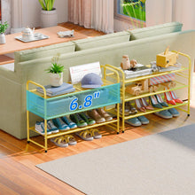 Load image into Gallery viewer, 32'' Wide 3-Tier Gold Metal Mesh Shoe Rack

