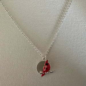 Cardinal Petite On Branch/ Disk Necklace