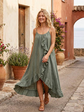 Load image into Gallery viewer, Long Asymmetric Linen Dress W/Ruffles
