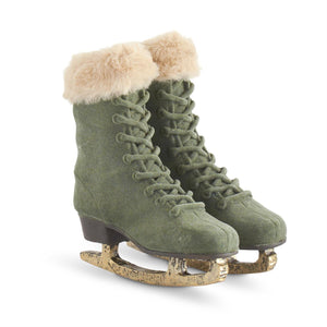 Sage Green Velvet Ice Skates Decor